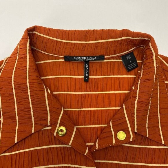 SCOTCH & SODA Orange Pin Striped Puff Sleeve Blouse & Ruched Skirt Size S - Picture 3 of 14